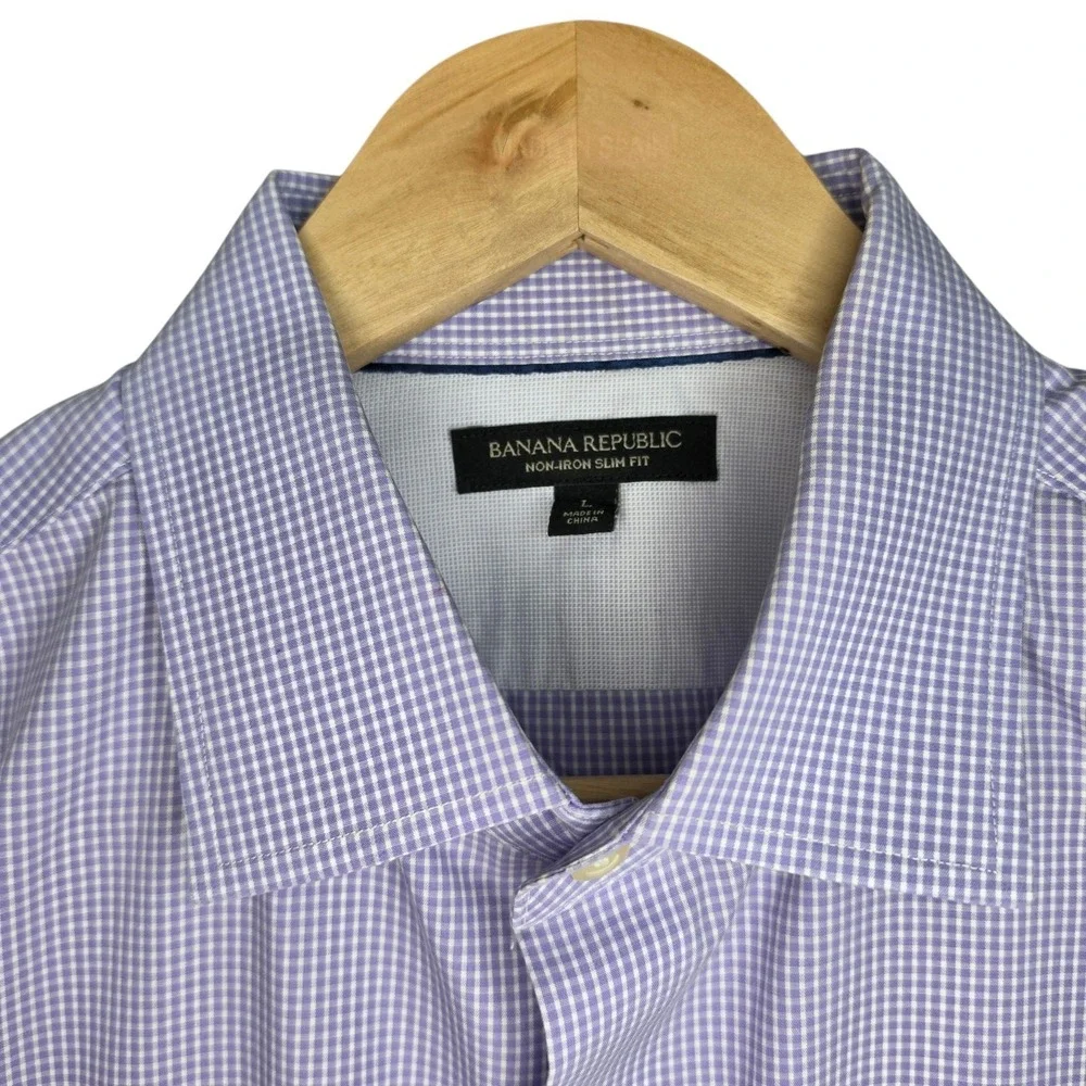 Banana Republic Dress Shirt Womens Large Purple‎ Button Non Iron Slim Fit Cotton